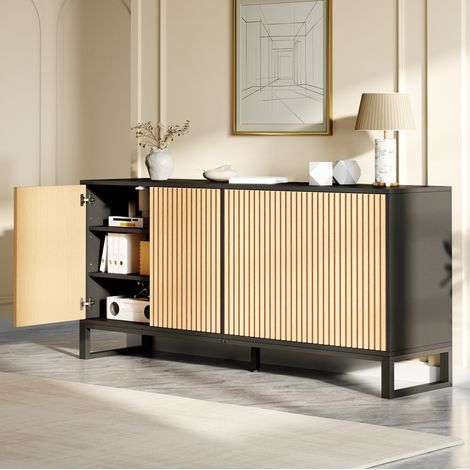 CHICFURN Mobile portascarpe 160x40x75 cm in MDF nero e naturale, 4 ante salvaspazio (1/5)