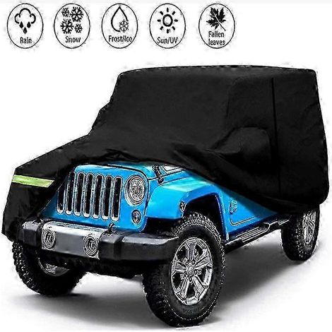 Wasserdichte, wind- und staubdichte Autoabdeckung für Jeep Wrangler JK JL YJ (1987–2019) – Schwarz/Silber, UV-Schutz, Autozubehör, schwarz, 2-türig (1/5)