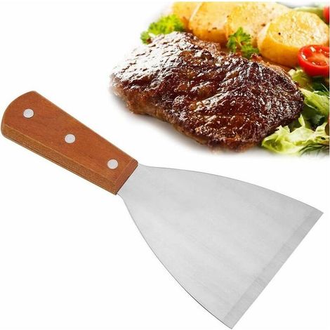 Spatule Plancha, Grattoir Plancha Spatule Crepe Palette à Gril Grattoir Plancha Spatule Inox Spatule à Barbecue pour Griller la Viande Teppanyaki Grillades Burger et Nettoyer Plaque du Barbecue Steak (1/4)