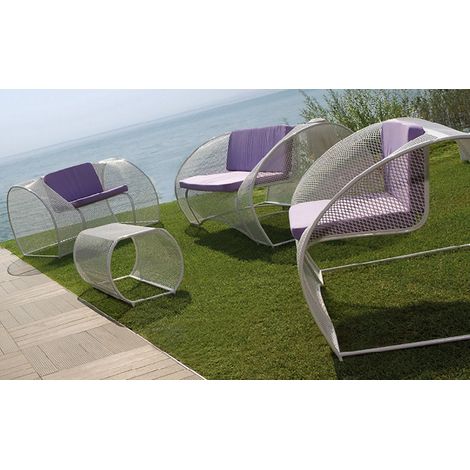Set da Giardino Divano 2 Poltrone e Tavolino in rete Stirata Ranieri Mercury