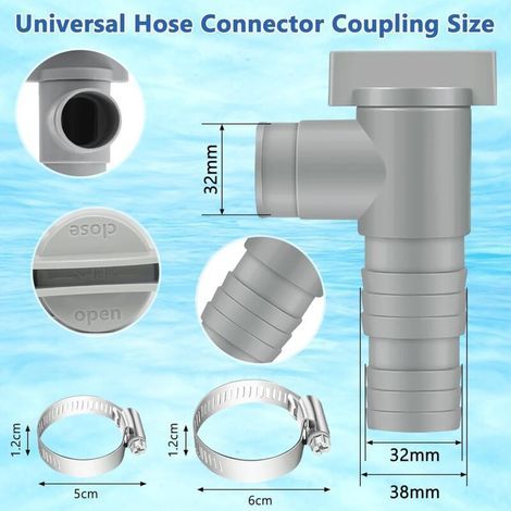 Vanne Piscine 32mm 38mm, Vanne d'entretien/D'arrêt pour Piscine avec Raccord De Tuyau De 32/38mm, Raccord Piscine 32 38, Accessoire Piscine Hors Sol, Vanne Piscine Double Split Tuyau Valve (1/3)