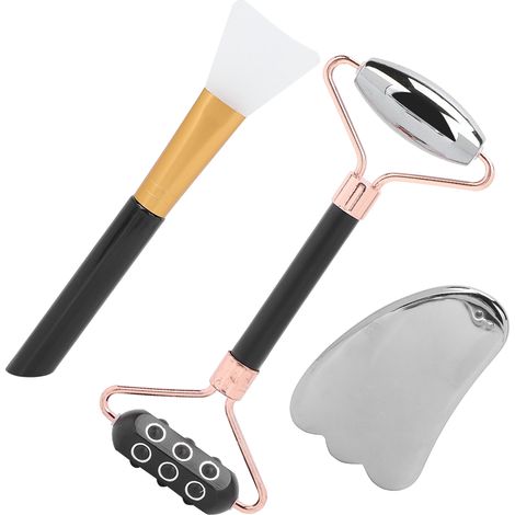 Kit de Gua Sha Facial avec 18 Billes de Germanium, Rouleau de Jade et Brosse Nettoyante - Soin Anti-Âge et Drainage Lymphatique (1/5)