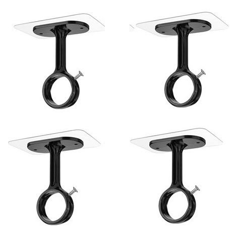 Lot de 4 crochets de tringle à rideau plafond, adhésif fort sans vis, fixation murale sans percer, support noir pour salon