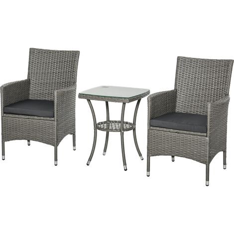 Polyrattan Gartenmöbel Set, Outdoor Lounge Balkonmöbel für 2 Personen, 3-teilig Sitzgruppe, 2 Stühle, Tisch Sitzkissen, Gartenlounge für Garten, Terrasse, Balkon, Grau