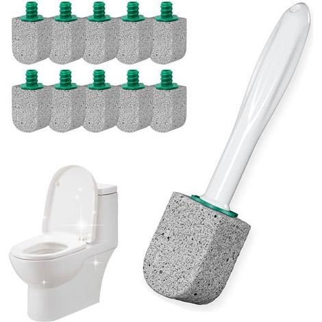 Pierre ponce pour WC - Lot de 10 pierres ponces pour WC - Avec 1 manche - Pierre ponce pour le nettoyage - Nettoyage des WC - Brosse WC - Pierre de ramonage (1/5)