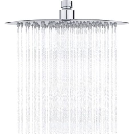 Stainless Steel Shower Head - Water Saving Shower, 25CM Round Shower Head, Universal Rain Shower Head 1/2 Inch Thread, 360° Rotatable, 30° Tiltable, Easy to Install and Clean