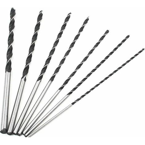 Extra lange 300-mm-Spiralbohrer, Set mit 7 Werkzeugen aus hochkohlenstoffhaltigem, gehärtetem Stahl, 4–10 mm, zum Bohren von Löchern in Holz (1/3)