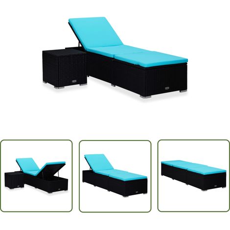 The Living Store Sonnenliege mit Auflage und Teetisch Poly Rattan Blau - Sonnenliege - Gartenliege - Lounge Möbel - Pool Accessoire - Outdoor Furniture (1/5)