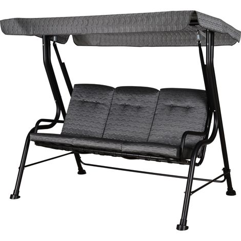 Balancelle jardin 3 places gris noir – Toit inclinable, épais coussins amovibles – Acier époxy polyester (1/5)