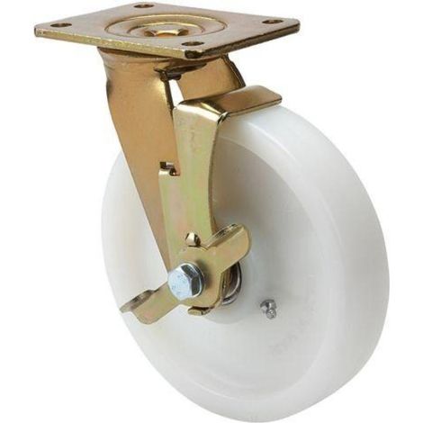 rueda giratora placa freno 10slfn100-ft nylon blanco extrafuerte eje liso (1/2)