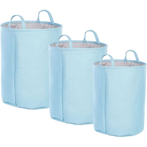Conjunto de 3 cestas de poliéster azul gris algodón cordón accesorio Archa
