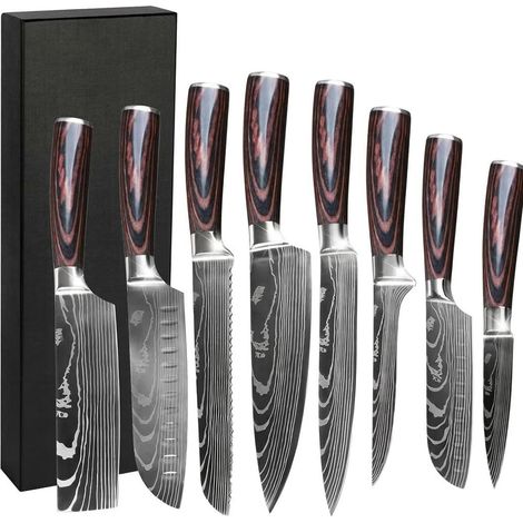8 Pièces Couteau Cuisine Couteaux de Cuisine Ultra Sharp en Acier Inoxydable, Couteaux Japonais avec Poignée Ergonomique (1/5)