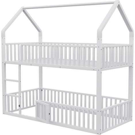 Lit superposé enfant en métal 90 x 200 cm blanc avec échelle et porte ouvrante (1/5)