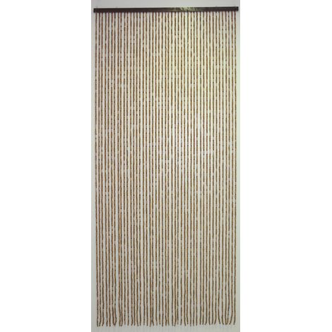 Rideau de porte à lanières de perles bois 90x200 cm – Couleur brun/beige – Anti-insectes – Prêt à poser – Confortex