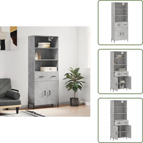 The Living Store Buffet haut Gris béton 69,5x34x180 cm Bois d'ingénierie - Buffet Design - Meuble Rangement - Armoire Cuisine - Buffet Gris - Mobilier Salon (1/5)