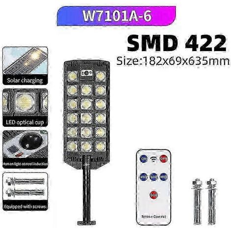 Lampadaire solaire extérieur ultra-lumineux de 30000 lumens et 30000 W avec 598 LED détecteur de mouvement et étanche pour cour garage jardin W7101A-6 (1/4)
