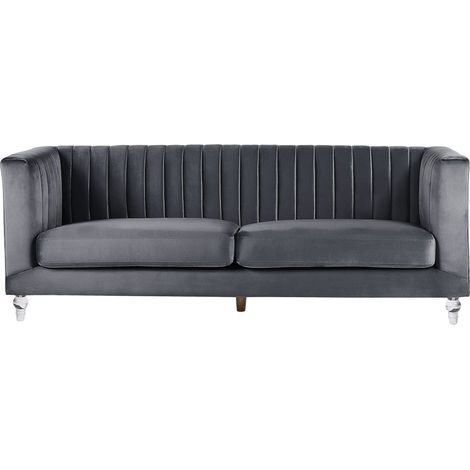 Sofa 3-Sitzer ARVIKA Samtstoff Dunkelgrau