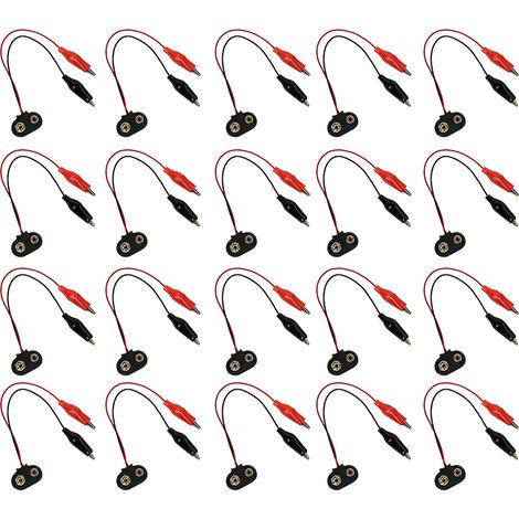 20 Connecteurs Pile 9V avec Câbles Pinces Crocodile, Fils de Connexion 15cm pour Circuits Électroniques (1/5)
