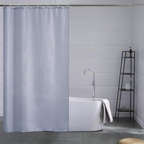 c Petit Rideau de Douche Tissu Imperméable Lavable avec 8 Crochets Anti Moisissure en Polyester Rideau Baignoire Bleu Gris 120x180cm pour Salle de Bain (1/5)