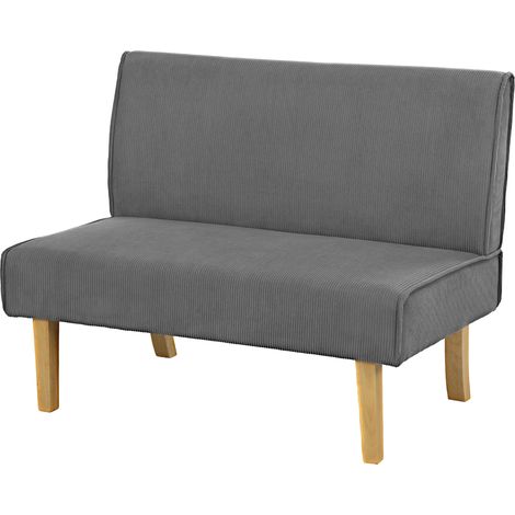 Canapé deux places en velours côtelé, rembourrage épais et pieds en bois massif pour salon, chambre, bureau, gris (1/5)