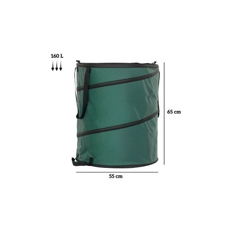 Sac de jardin imperméable 2 x 160 L, pop-up, avec couvercle zippé et poignées, vert (1/5)