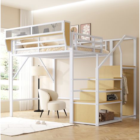 MEUBLIV Lit mezzanine 140x200 cm blanc – rangement modulable, sans matelas (1/5)