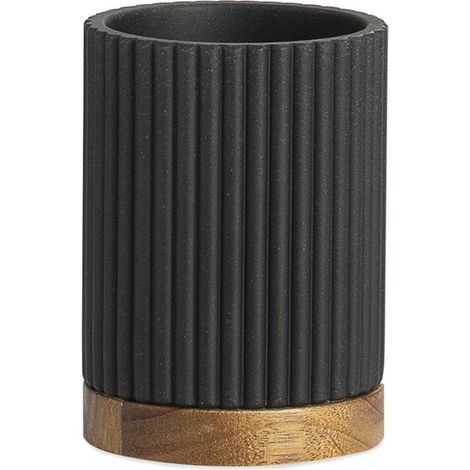 Porte brosse a dent résine noir lago - Noir et bois (1/2)