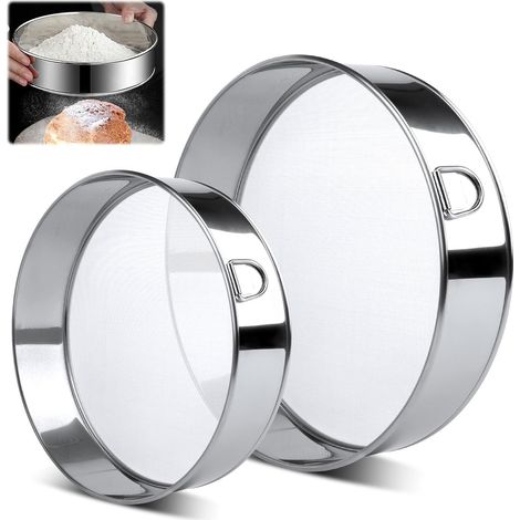 Tamiz de harina de acero inoxidable, 2 piezas de 15 cm y 20 cm de malla fina para repostería, tamiz de cocina profesional para harina, azúcar y pasteles. (1/5)