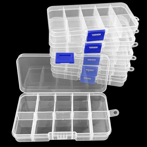 6 pièces Boîte de rangement, 10 compartiments, Plastique transparent, Pour perles, Vis, Bijoux, Atelier (1/5)