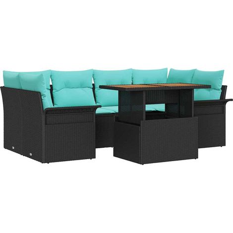 Garden Sofa Set with Storage 7 pcs Black Poly rattan vidaXL