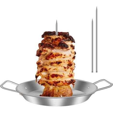 Brochette à viande verticale, grille à brochette verticale en acier inoxydable pour barbecue avec 3 pointes de rechange, grille de barbecue brésilienne, broche à viande avec bac d'égouttage pour poule (1/5)