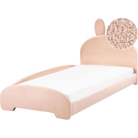 Cama con somier moderna tapizado de bouclé infantil somier de láminas beige 90 x 200 cm Perros