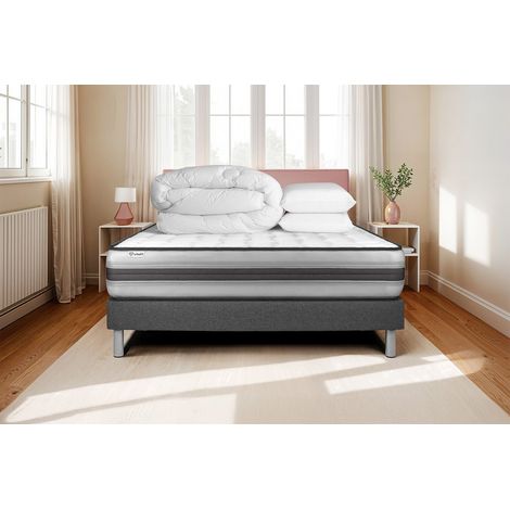 Komplettpaket Bett - Matratze 180x200 cm + Boxspringbett mit Lattenrost (im Set) + 2 Kopfkissen + Bettdecke - Vitalpower Recover (1/5)