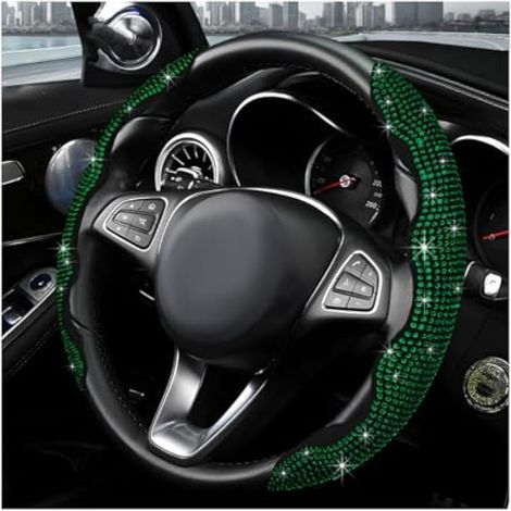 Lot de 2 housses de volant segmentées avec strass étincelants pour volant de 35,6 à 39,6 cm, couvre-volant antidérapant, accessoires d'intérieur de voiture pour femmes et filles (vert) (1/5)