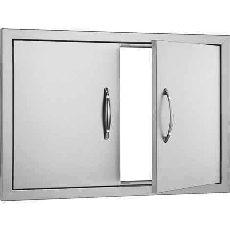 Porte d'accès BBQ 711x482 mm, acier inoxydable, double porte extérieure pour cuisine extérieure, montage affleurant, poignées intégrées, pour îlot BBQ et station de grillade. (1/5)