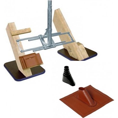 Fixation charpente acier galvanisé pour antenne TV – Mât réglable 110 cm – Inclinaison 0 à 60° – Tuile alu malléable rouge brique – Triax (1/2)