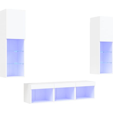 Maison Exclusive - 5-tlg. Wohnwand mit LED-Beleuchtung Weiß Holzw