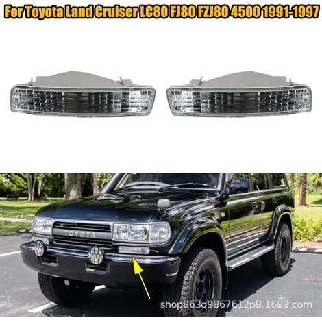 Paire Feux de Signalisation Pare-chocs Avant Gauche et Droit pour Toyota Land Cruiser LC80 / FJ80 / FZJ80 4500 1991 à 1997 Références OEM 81511-60381 / 81521-60251, Lentille transparente étanche (1/5)