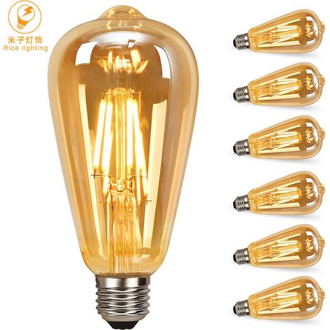 Ampoule LED Edison, 6 Pièces Ampoule LED E27 Vintage Lampe Décorative Rétro Edison Ampoule Antique Lampe ST64 2W 2700k LED Filament pour Restaurant Café Bar Ampoules à Incandescence (1/5)