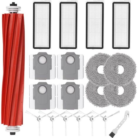 Kit de accesorios para robot Roborock Qrevo S / QRevo MaxV / QRevo Pro Repuestos: 1 cepillo principal, 4 filtros HEPA, 4 mopas, 6 cepillos laterales, 4 bolsas para polvo, 1 cepillo (1/4)