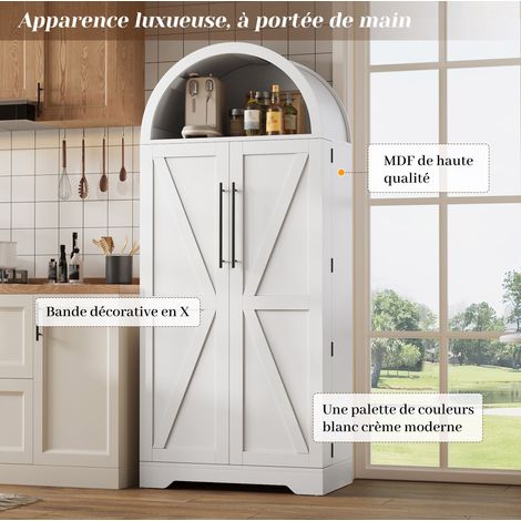 Armoire arquée 70x40x165 cm blanche en MDF avec étagères ouvertes et rangement à portes (1/3)