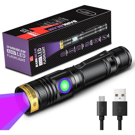 Lampe Torche UV Lamp Lumière Noire 365nm et 395nm rechargeable Lampe de Wood Ultraviolette, Portable Mini LED avec clip, Détecteur d'urine de chat, ambré, verre d'uranium, résine, Lot de 2 (1/5)