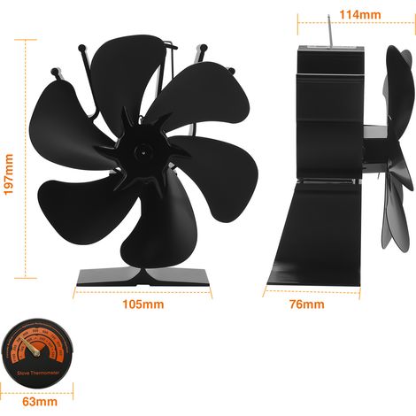 Wolketon Kaminofen Ventilator 6 Flügel Kaminventilator Ofenventilator Stromloser Lüfter Stove Fan Gebläse für Kamin Holzöfen Öfen Geräuscharmer (1/4)