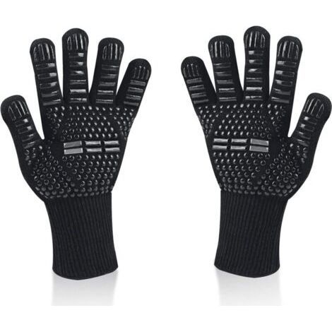Gants de Barbecue, Universel Gants Four Anti Chaleur Jusqu'à 800°C, Antidérapants Silicone Ignifuge Gant Cuisine avec Protection de l'avant-Bras, pour BBQ, Cuisson au Four, Cheminée (Noir) (1/5)
