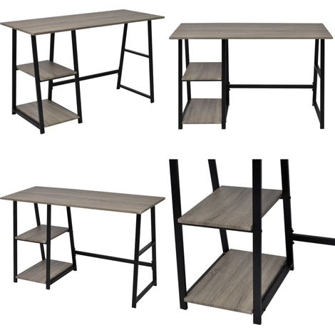 Schreibtisch mit 2 Regalen Grau und Eiche - Schreibtisch - Home Office - Bürostuhl - Arbeitsplatz - Grau - Home & Living (1/5)