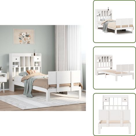 Letto con cassetti - vidaXL Letto Libreria senza Materasso Bianca 90x200 cm Legno di Pino - Letto con scomparti