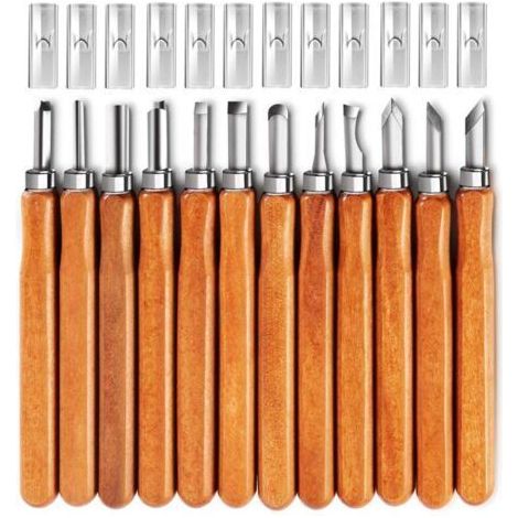 Outils de sculpture sur bois, kit de 12 couteaux de sculpture en acier au carbone SK5 pour débutants et professions libérales (1/5)