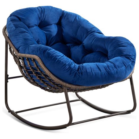 Fauteuil à bascule en rotin avec coussin orange et acier (1/3)