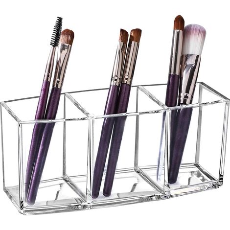 Boîte de rangement transparente en acrylique pour pinceaux de maquillage, crayon à sourcils, eye-liner et rouge à lèvres, à 3 compartiments