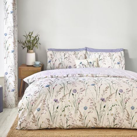 Parure de lit Double réversible avec Housse de Couette et taies d'oreiller Motif Floral Lilas (1/5)